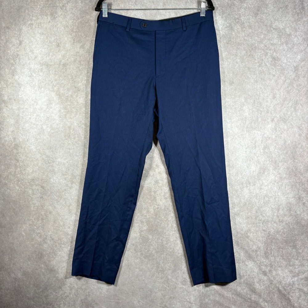 John Varvatos Dress Pants Men 34 Blue Pinstripe Trousers Formal‎ Business Luxury